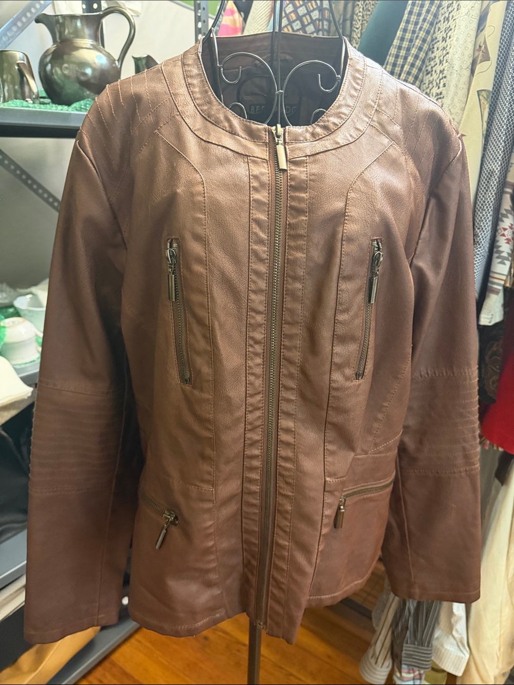 Bernardo Brown Faux Leather Zip Jacket